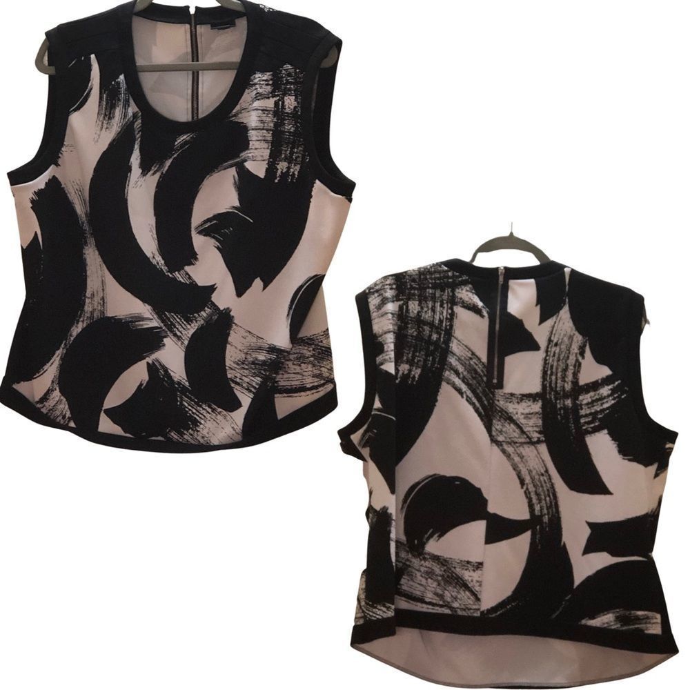 Worthington Sleeveless Black and White Abstract Crop Blouse Size 1X
